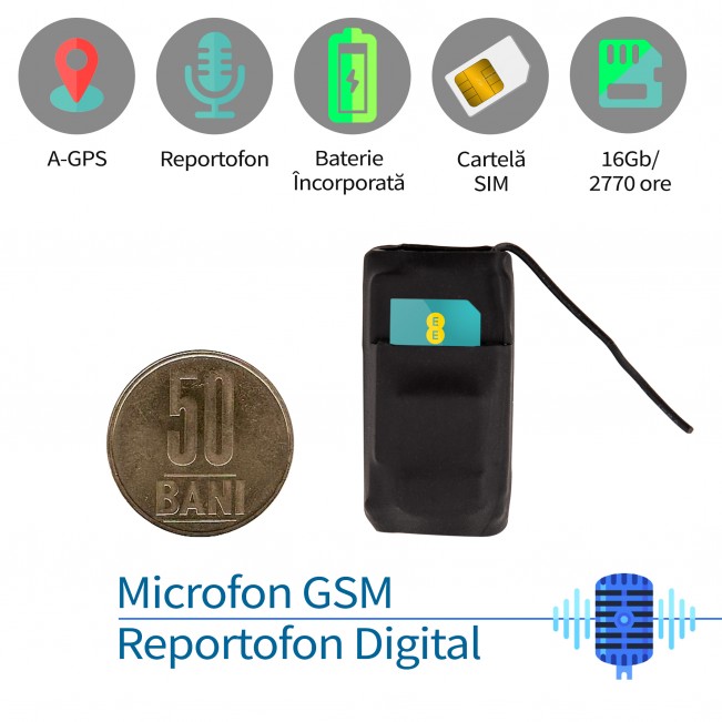 Mini reportofon profesional 2999 + microfon gsm spy cu activare vocala + agps model MINIRIB08