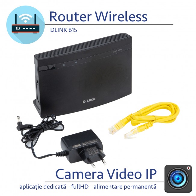 Router Wireless  DLINK 615 Microcamera Spion cu Alimentare Permanenta, WI-FI IP P2P, 1080p, Senzor de Miscare, Model Profesional
